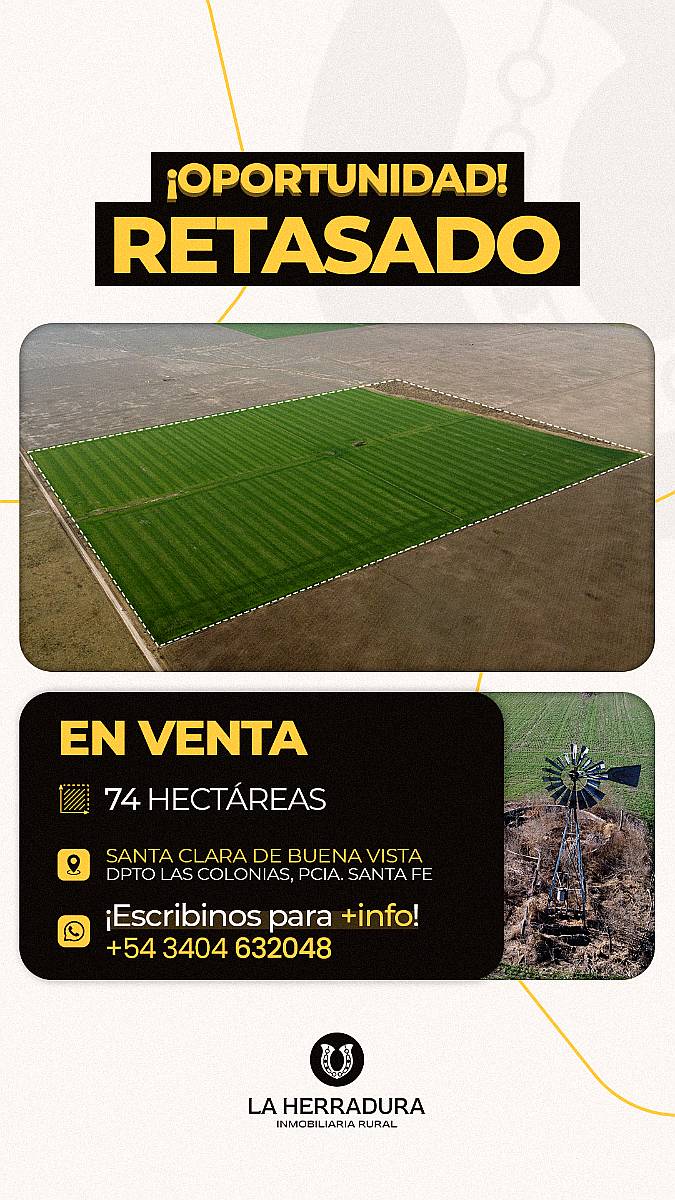 Santa Clara de Buena Vista 73 Has. Campo en Venta. Retasado