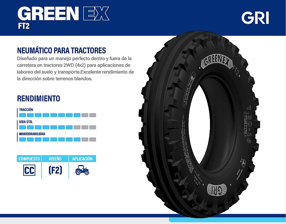 Cubierta Tractor 600-16 Green EX FT2 10t. TT GRI (4 Guias)
