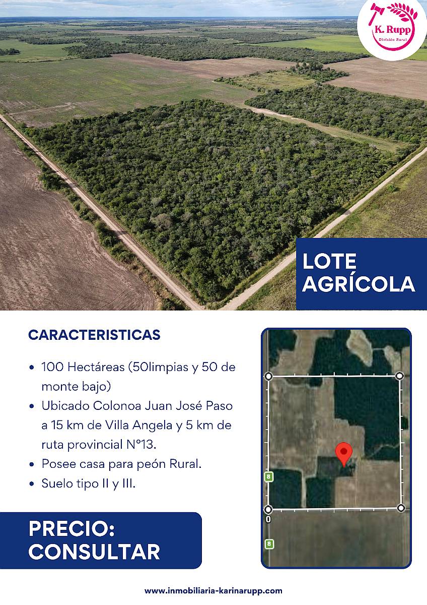 Campo - Lote de 100 Hectáreas en Zona Villa Ángela Chaco