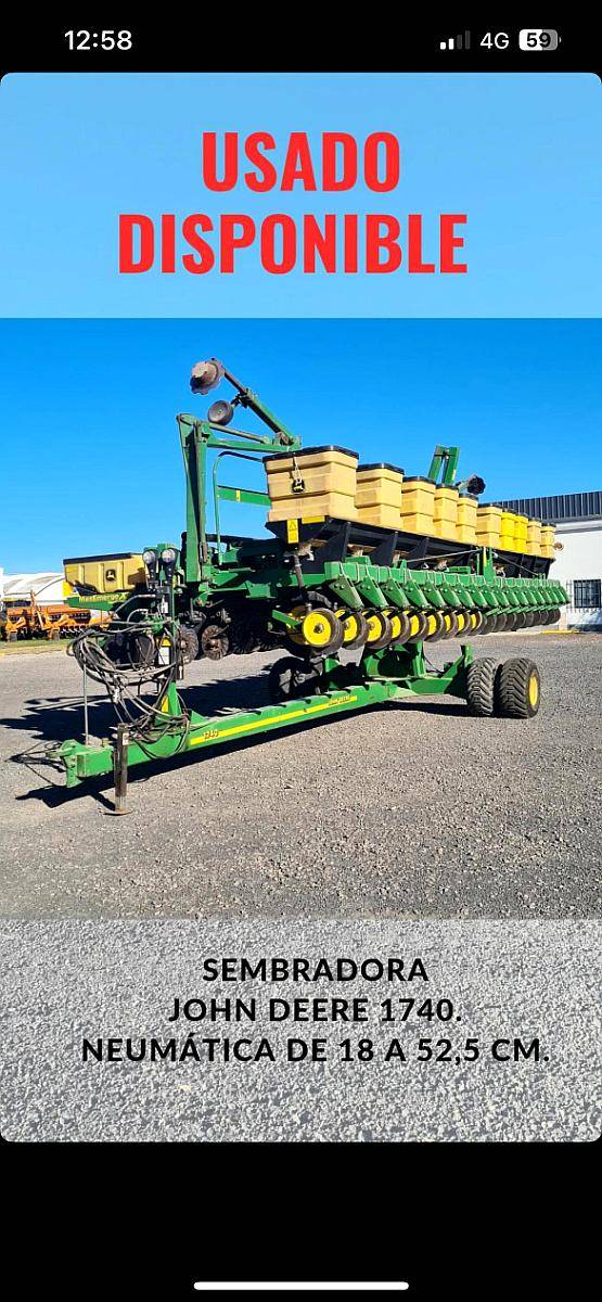 John Deere 1740 año 2012 de 18 a 52. C/ Isobus. Neumatica