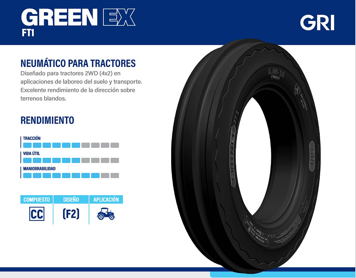 Cubierta Agricola 1100-16 GRI Green EX FT3 3g 10t TT