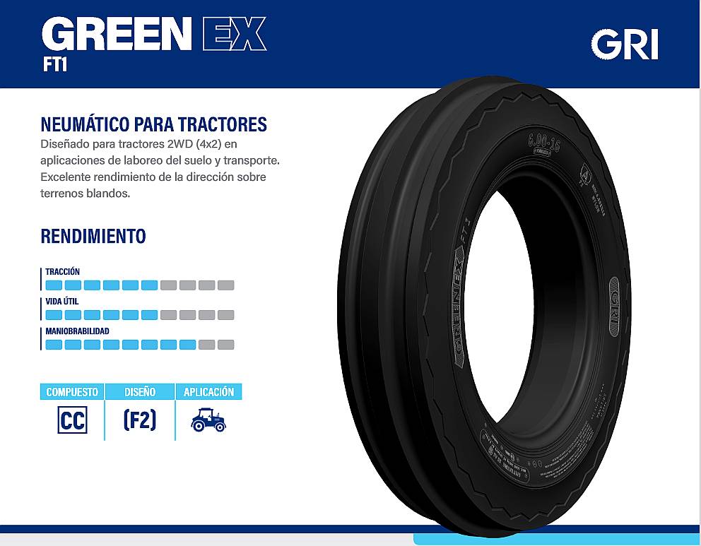 Cubierta Tractor 650-16 Green EX FT1 6t. TT GRI (3 Guias)