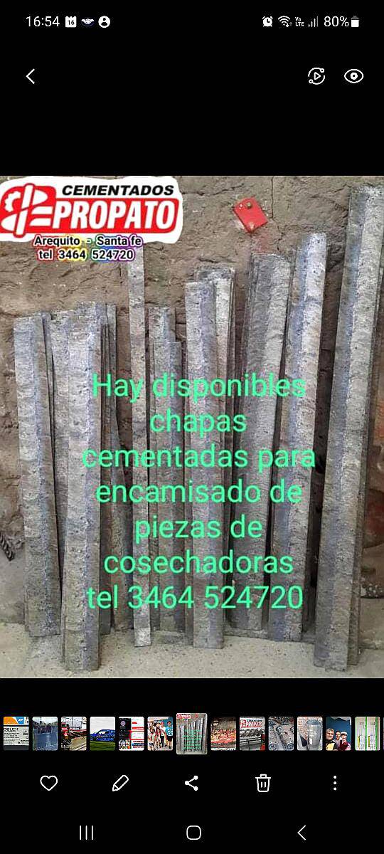 Chapas Cementadas para Encamisado de Partes Cosechadoras ET