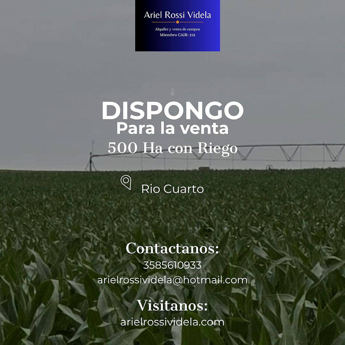 Vendo 500 Ha Agrícolas con Riego