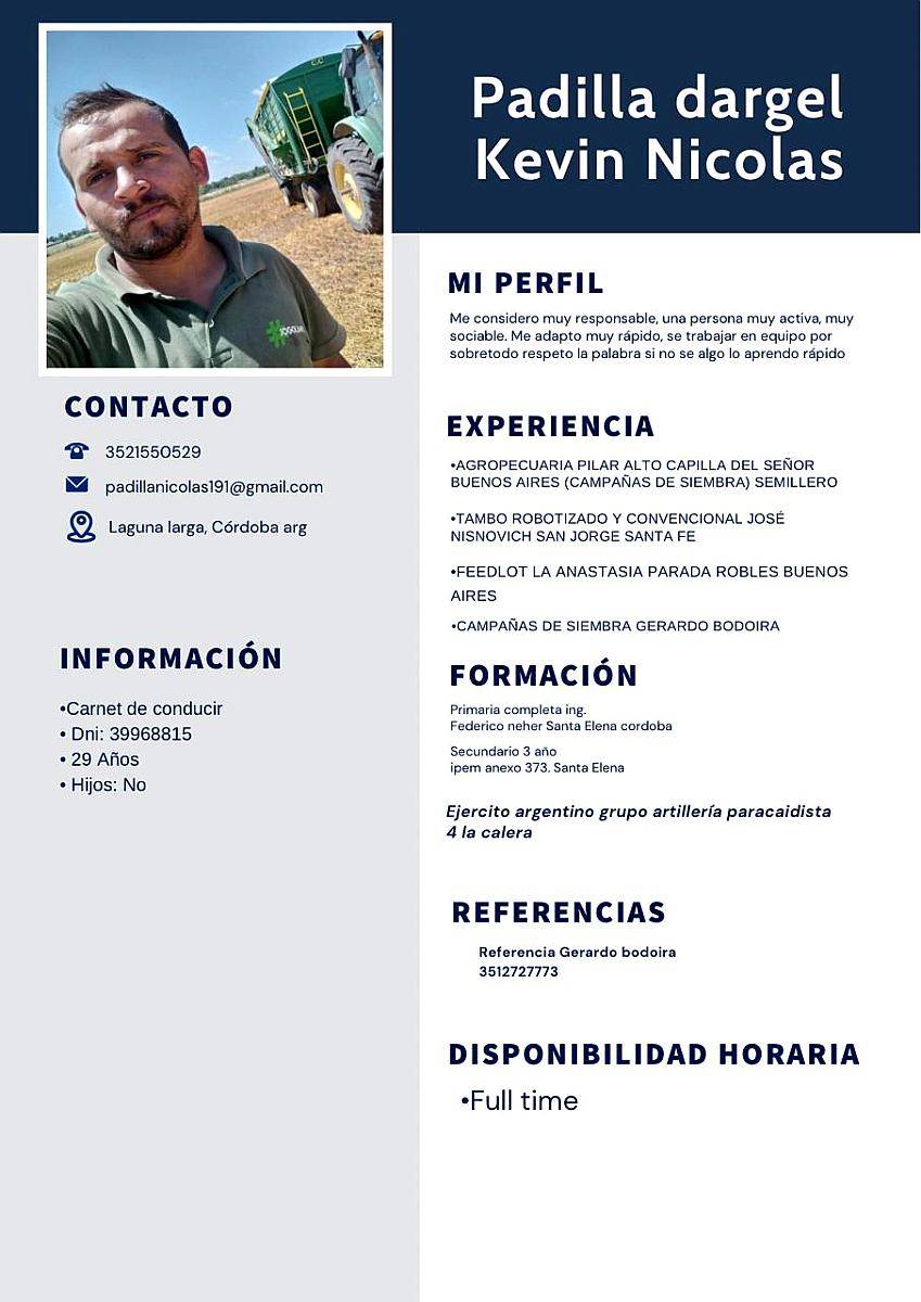 Me Ofrezco para Trabajar en el Campo SE Manejar Tracejército