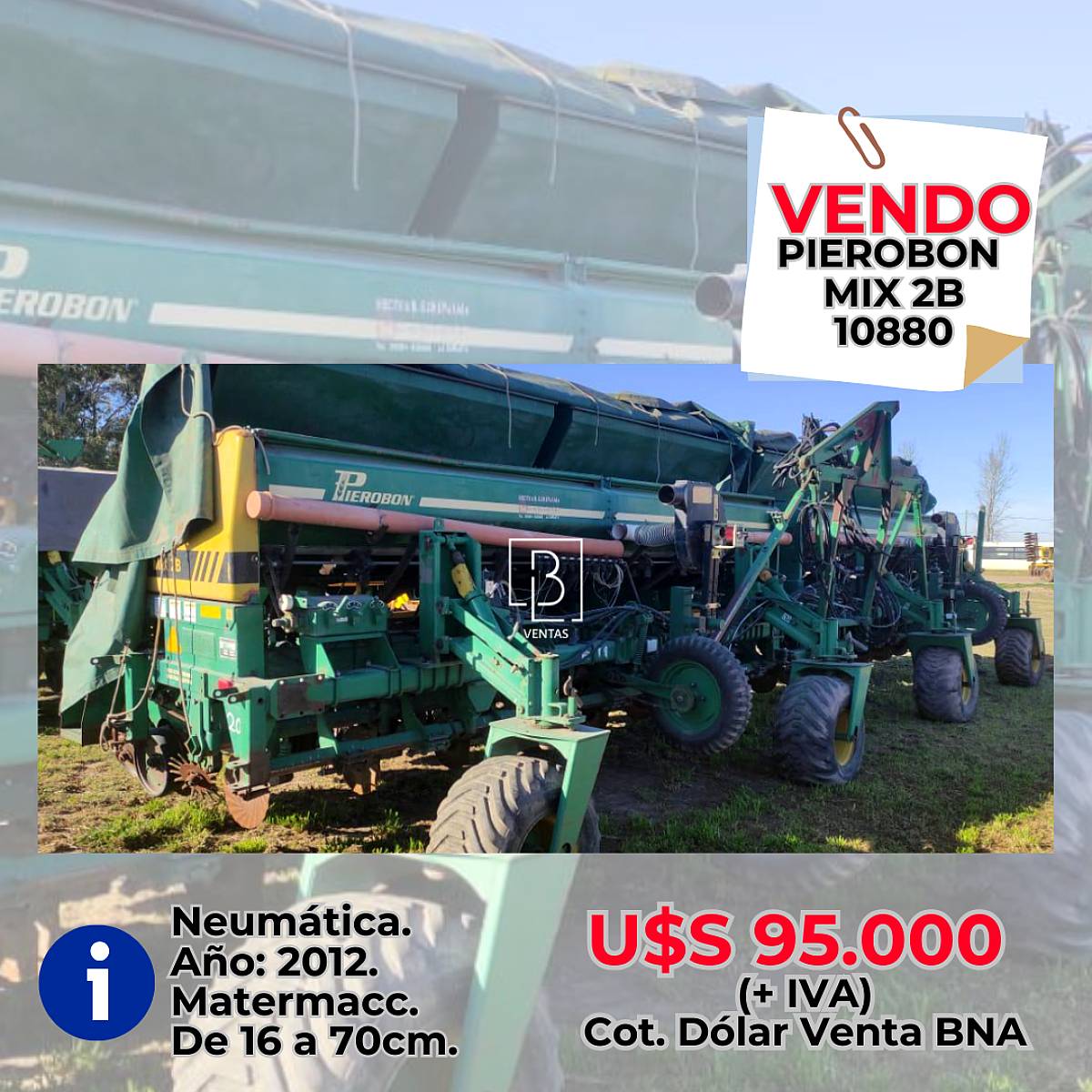 Sembradora Pierobon Neumática de 16 a 70cm