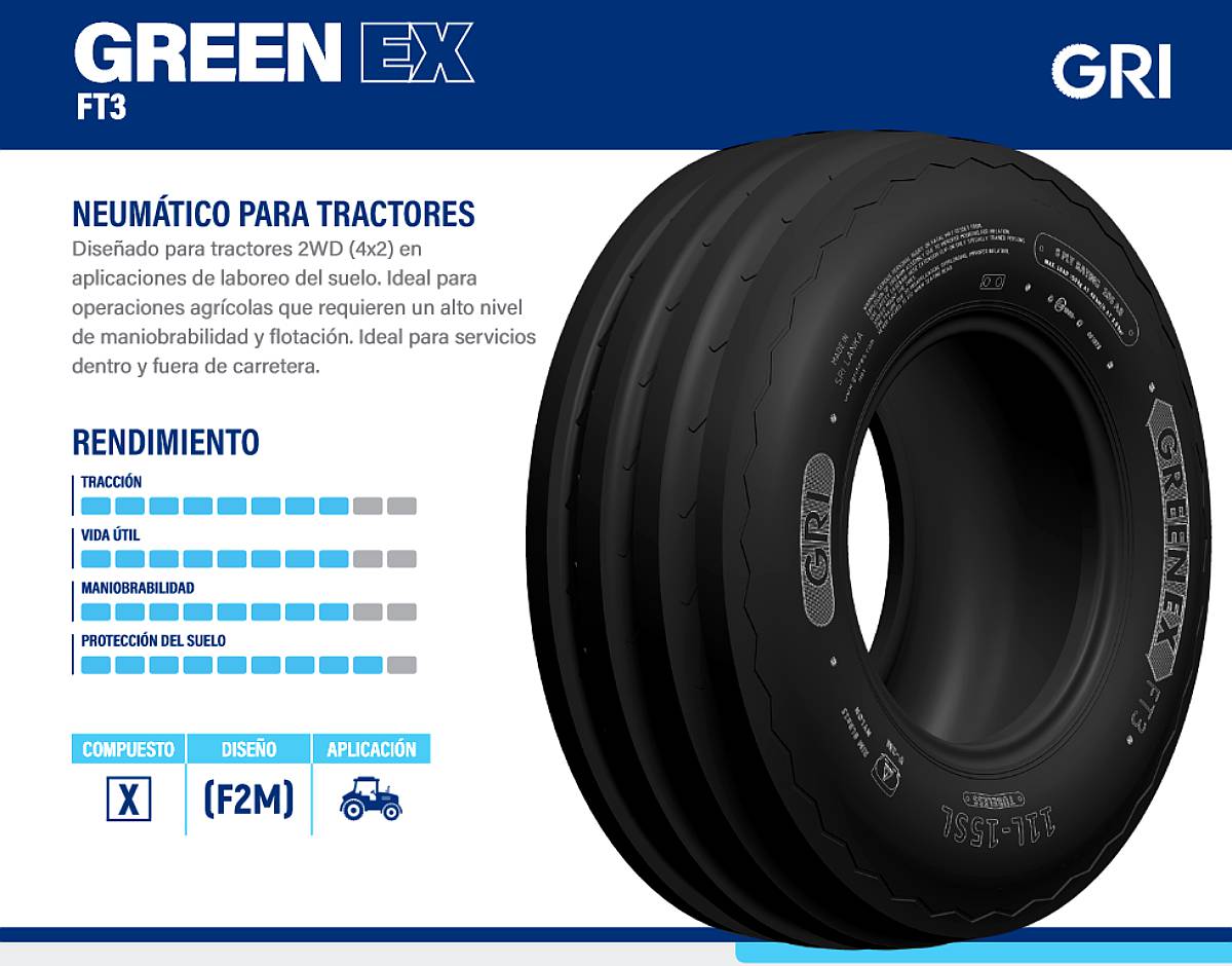 Cubierta Agricola 10.00-16 GRI Green EX FT3 4 Guias 10t TL