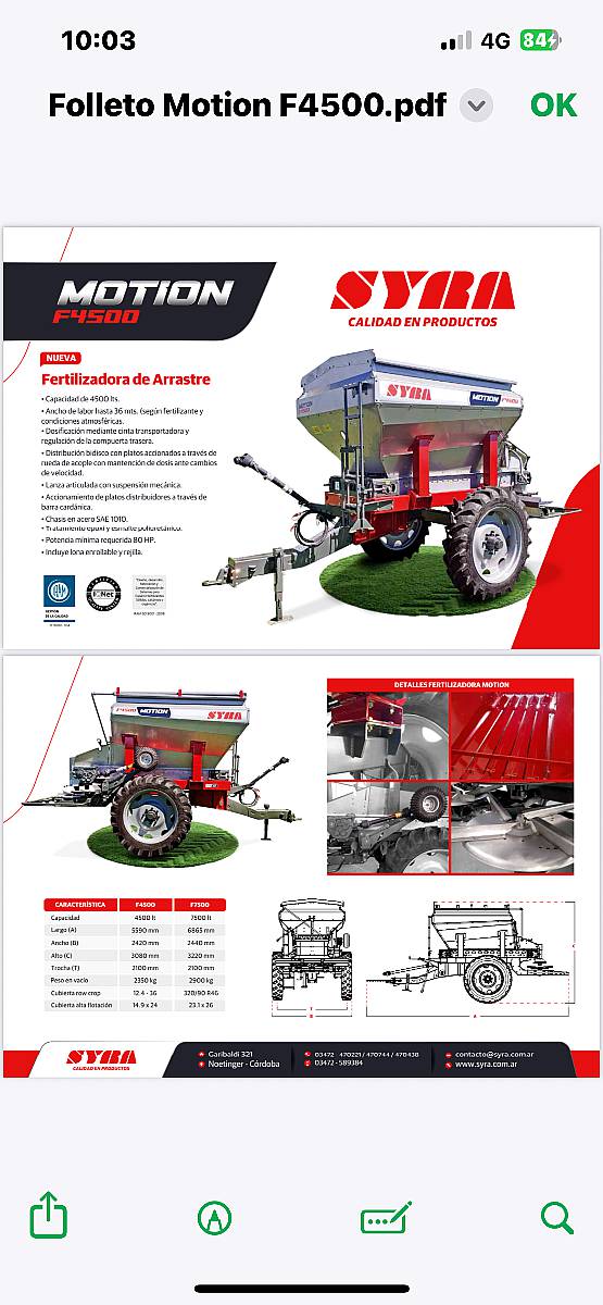 Fertilizadora Syra 4.5tn Nueva sin USO
