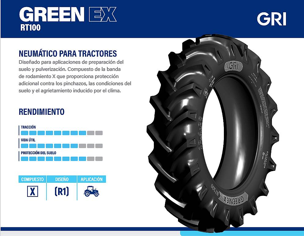Cubierta de Tractor 12.4-28 Green EX RT100 8t. TT GRI