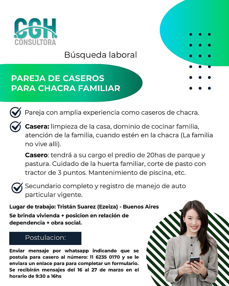 Pareja de Caseros para Chacra Familiar