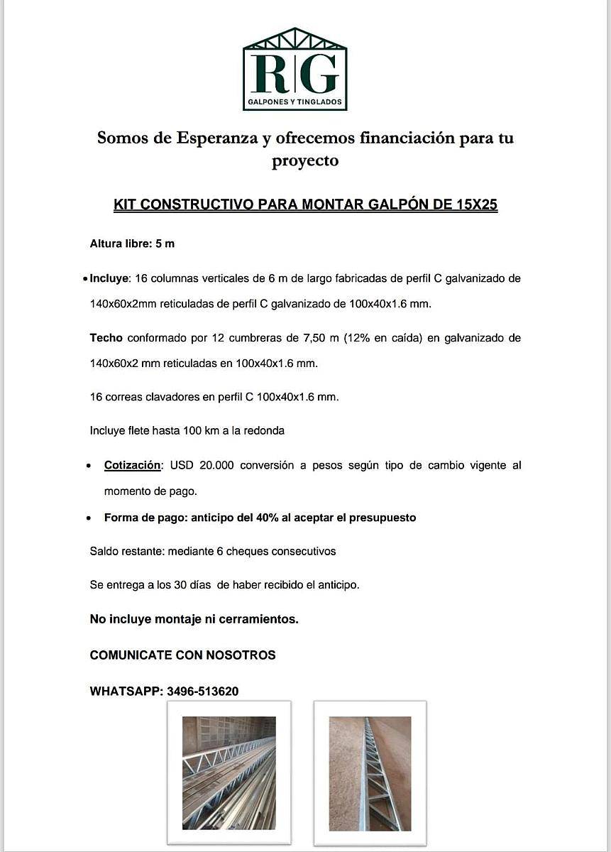 Kit de Montaje para Galpon de 15 X 25 M 📲 3496-513620