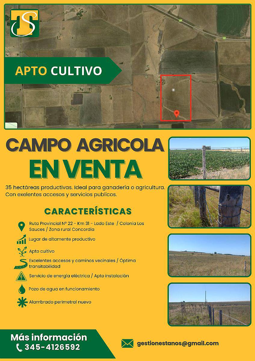 Campo Agricola Ganadero de 35 Hectareas