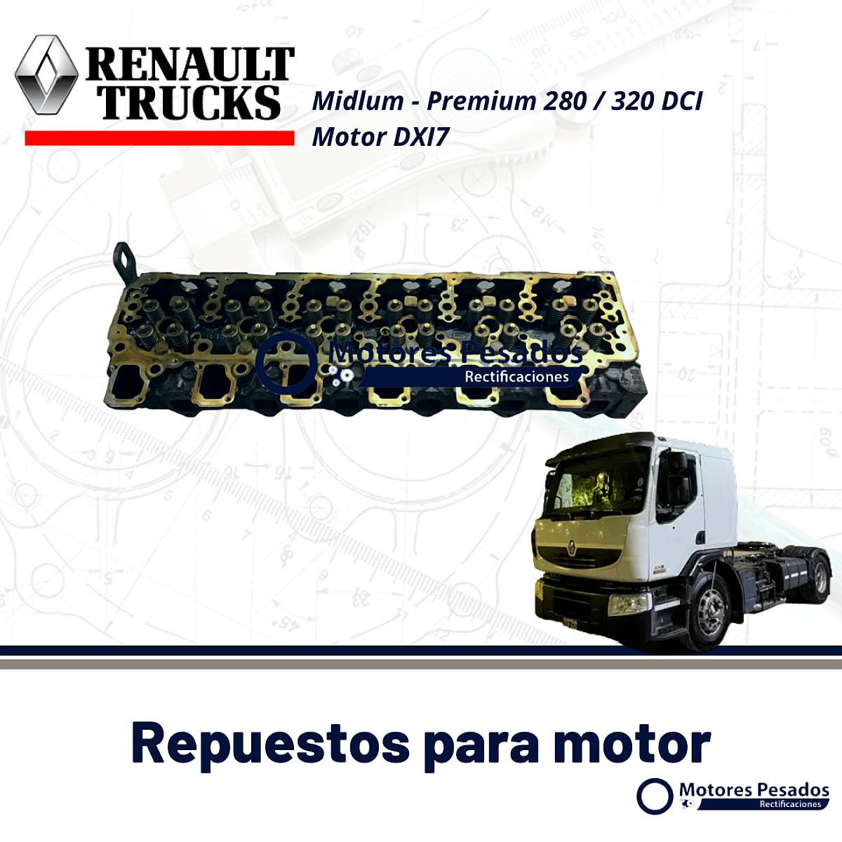 Tapa de Cilindro Motor Renault Midlum - Premium