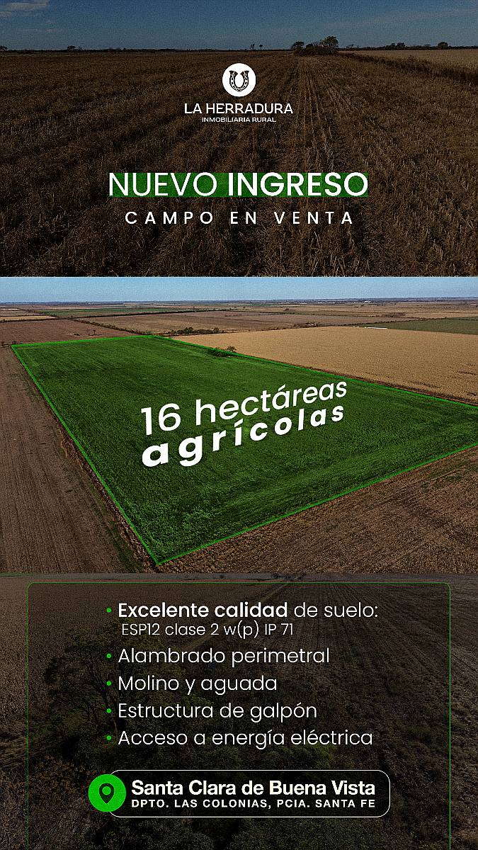 Santa Clara de Buena Vista 16 Has Agrícolas. Campo en Venta.