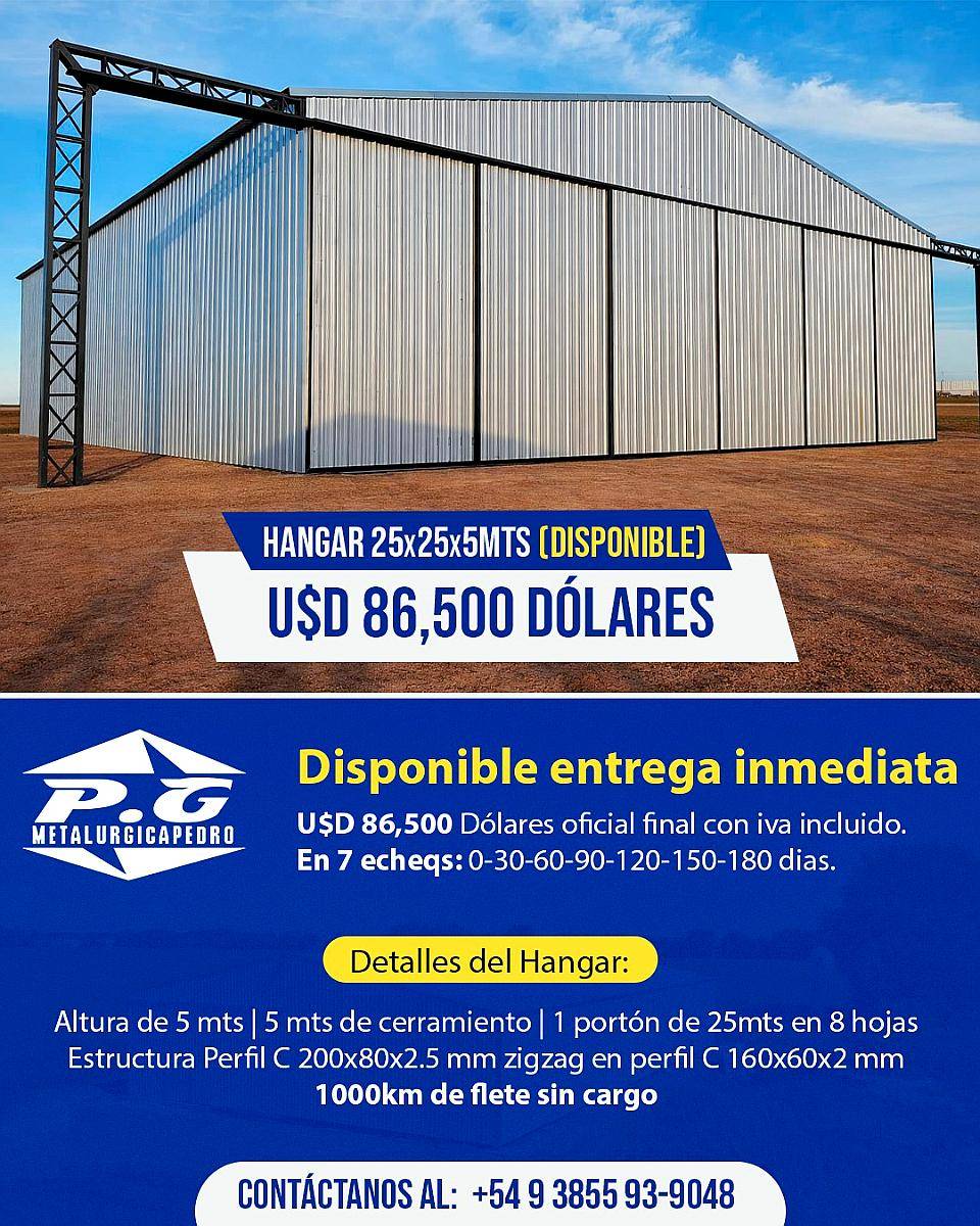 Hangar 25x25 MT. Disponible
