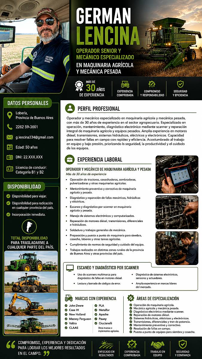 Encargado Agrícola Gandero con Experiencia