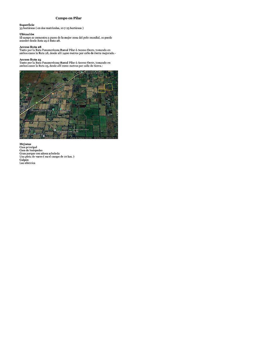 Venta de Campo en Pilar , BS AS.