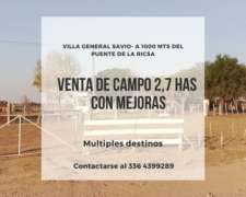 Campo de 2,7 Hectáreas con Mejoras en Villa General Savio