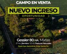 Gessler 80 Has Mixtas. Campo en Venta. Oportunidad
