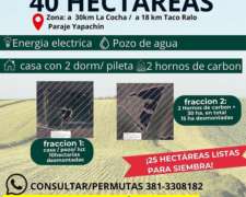 40 Has en la Cocha (yapachín)- 25 Has Desmontadas -pozo, LUZ