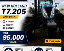 New Holland T7.205 Año 2017. M 6500. Dual. Piloto
