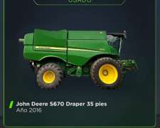 Cosechadora John Deere S670 año 2016