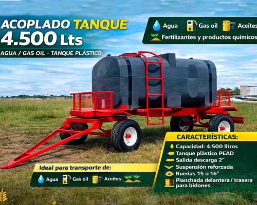 Acoplado Tanque 4.500 Lts – Agua / Gasoil – Tanque Plástico
