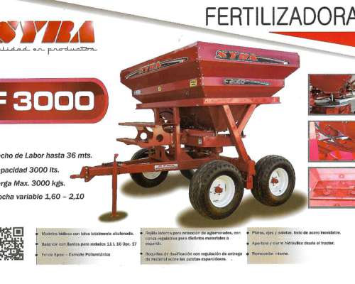 Fertilizadora de Arrastre Doble Plato 3000 KG. Nueva Syra