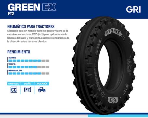 Cubierta Tractor 600-16 Green EX FT2 10t. TT GRI (4 Guias)