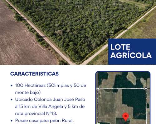 Campo - Lote de 100 Hectáreas en Zona Villa Ángela Chaco