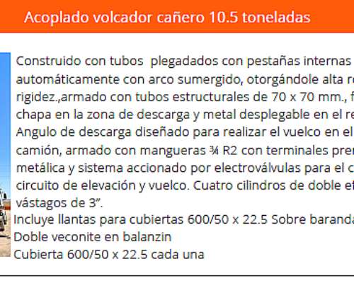 Acoplado Volcador Cañero 10.5 Toneladas Agromec