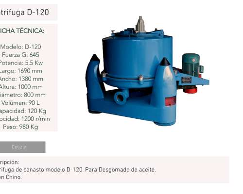 Centrífuga de Canasto Modelo D‑120 (usada)