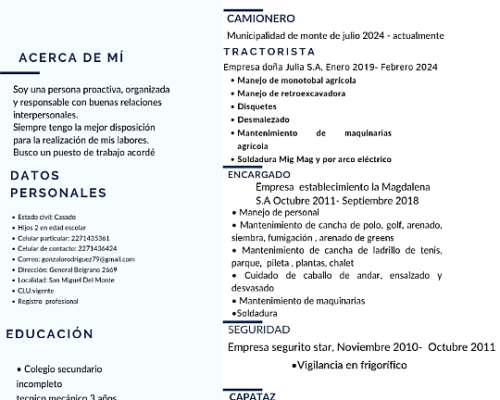 Encargado de Campo/ Tractorista/ect