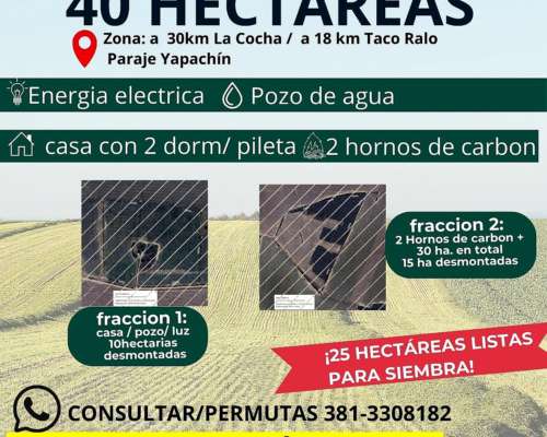 40 Has en la Cocha (yapachín)- 25 Has Desmontadas -pozo, LUZ