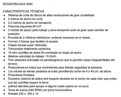 Segadora MAX 4004 - 4 Mts de Corte - Cardanica Alser Anca