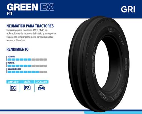 Cubierta Tractor 500-15 Green EX FT1 6t. TT GRI (3 Guias)
