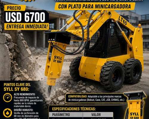Martillo Hidráulico Syll SY 680 para Minicargadora 250 Kg