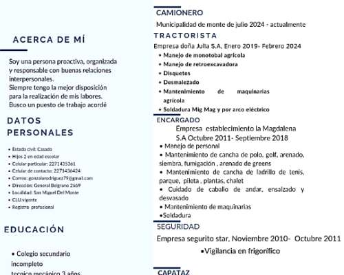 Busco Trabajo de Encargado de Campo