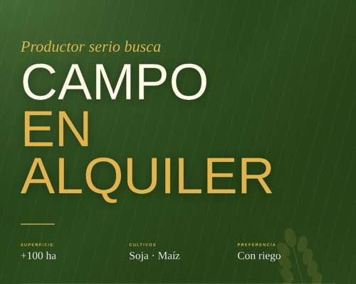 Busco Campo en Alquiler, Zona Rio Primero Córdoba