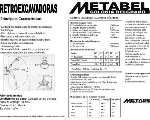 Pala Retroexcavadora Nueva Metabel - Dólar Oficial