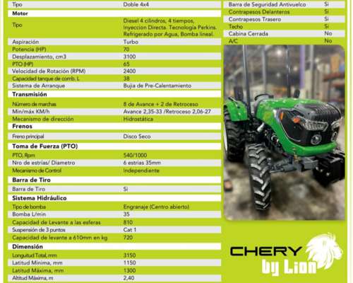 Tractor Chery RA704 70hp 4X4