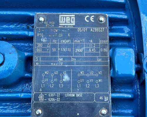 Motor Electrico WEG de 7,5 HP 2900rpm