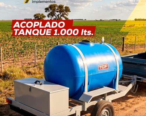 Acoplado Tanque Plastico 1 Eje TCF 1.000 Litros con Baulera