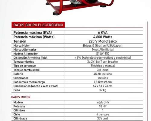 Grupo Electrógeno Briggsystratton Monofásico 6kva