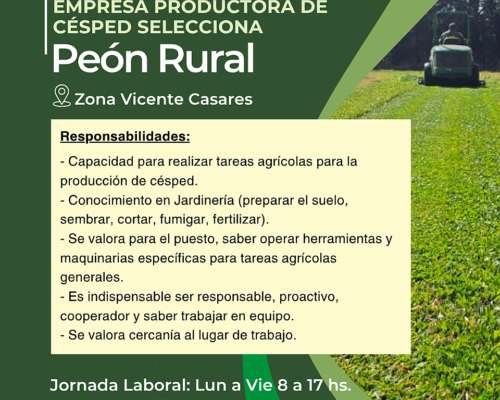 Búsqueda Laboral: Peón Rural - Empresa Productora de Césped