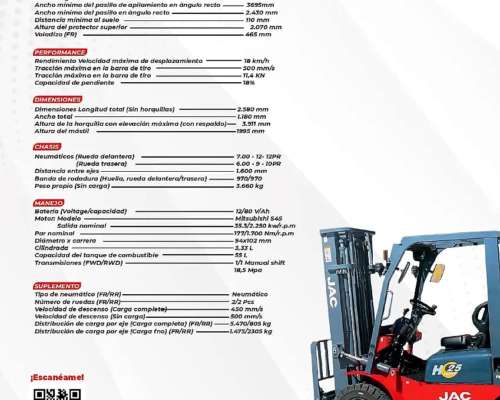 Autoelevador JAC 25h 2500 Kg 4800 MM Altura Motor Xinchai