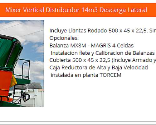 Mixer Vertical Distribuidor 14m3 Descarga Lateral Agromec