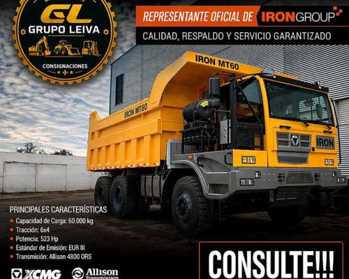Camion Volcador 60 TN 6X4 Xcmg Iron Fuera de Ruta 523 HP