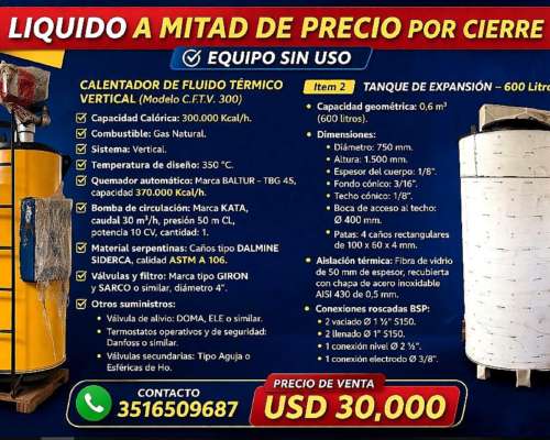 Calentador de Fluido Termico Vertical y Tanque de Expansion