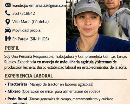 Busco Trabajo de Mixero/tractorista